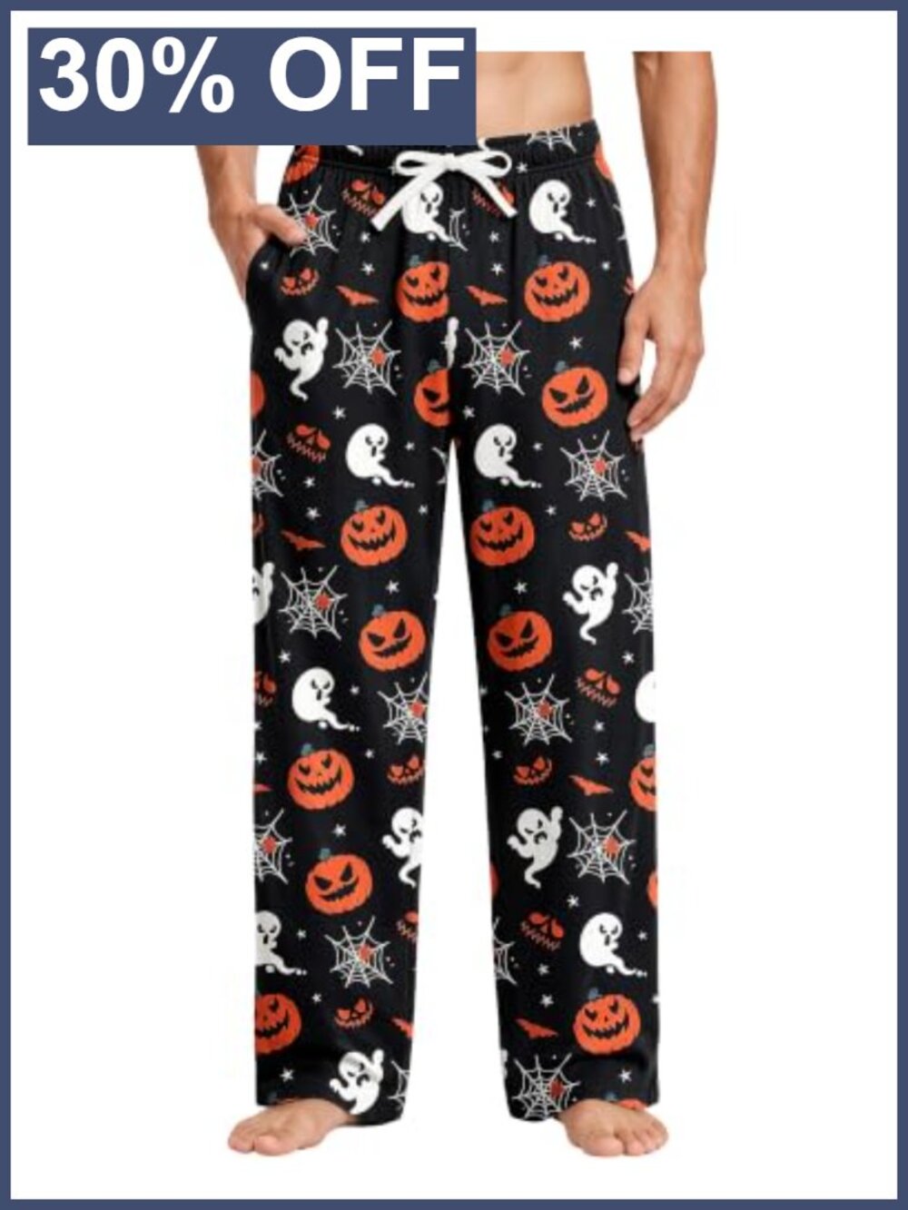 Men's Pajama Pants with Pockets, Drawstring Lounge Bottoms, Halloween Print